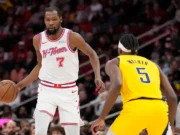 Os 30 pontos de Kevin Durant impulsionam o Rockets na vitória por 126-119 sobre o Pacers