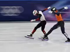 Patinagem de vitesse corte pista: Dandjinou, Dubois e Laoun em grande forma e no final dos 500 metros