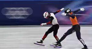 Patinagem de vitesse corte pista: Dandjinou, Dubois e Laoun em grande forma e no final dos 500 metros