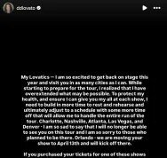 Demi Lovato cancela datas da turnê “To Protect My Health” e adia início da turnê ‘It’s Not That Deep’: “I Have Overextended What May Be Possible”