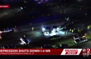 Algumas faixas estão começando a reabrir na I-4 sentido oeste após a depressão da estrada forçar o fechamento