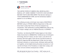 Trump ordena que o Pentágono pare de usar o Anthropic acordado em uma postagem social ardente da Truth