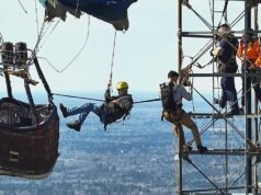 Autoridades divulgam closes de drones de resgate ousado de balão de ar quente em torre de rádio no Texas