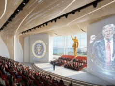 Trump publica renderização luxuosa da biblioteca presidencial repleta de ouro