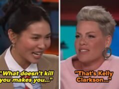 As pessoas estão passando por um constrangimento de segunda mão por causa deste vídeo estranho de Chloe Kim dizendo a Pink que ela ama sua música … que na verdade é a música de Kelly Clarkson