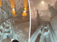 Adolescente acelera na montanha-russa alpina, deixando sua mãe gritando na pista gelada