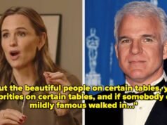 Jennifer Garner acaba de se lembrar de trabalhar como recepcionista de restaurante e ter que expulsar desajeitadamente os clientes da mesa no meio da refeição para que Steve Martin pudesse ocupar seu lugar