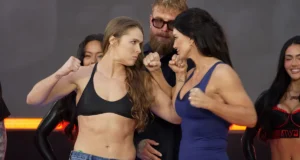 Vídeo: Ronda Rousey faz cara feia para Gina Carano no último confronto pré-luta