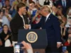 A estrela do NY Giants, QB Jaxson Dart, se apresenta como apoiador do MAGA Trump no comício de Mike Lawler