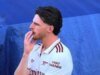 Declan Rice reage ao rebaixamento do West Ham durante as comemorações do título do Arsenal