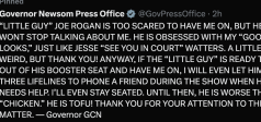 Gavin Newsom ridiculariza o “garotinho” Joe Rogan por não tê-lo convidado para seu programa: “Ele é pior que uma galinha. Ele é TOFU”