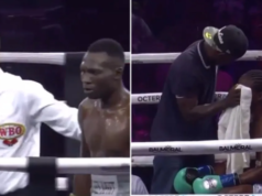 A luta de boxe foi interrompida quando o gás lacrimogêneo deixou os lutadores sem ar em cenas selvagens