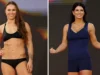 Rousey com o rosto impassível enquanto Carano dança no confronto final
