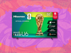 A TV Hisense Classe U6 de 55 polegadas acaba de receber um desconto de US$ 150 bem a tempo para a Copa do Mundo