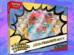 Ganhe mais de $ 10 de desconto no Pokémon TCG Ascended Heroes Mega Feraligatr ex Box na Amazon